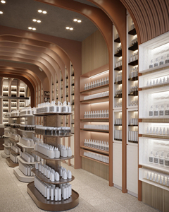 Modern Rectangular Tiered <b>Shelf</b> Display Cabinet With Led Strip Lights For Cosmetic Shop Retail Interior Design - Product Image 3
