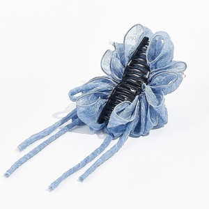 Pince à cheveux en mousseline bleu brume avec nœud papillon et pompons, élégante pour femme, usage quotidien - Product Image 4