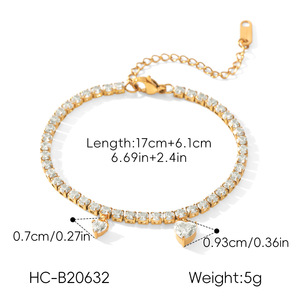 Pulsera Impermeable de Acero Inoxidable Chapada en Oro de 18K con Colgante de Corazón de Zirconia en Forma de Lágrima para Mujer - Product Image 5