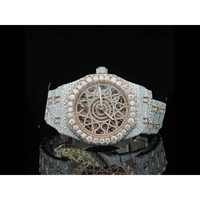 Jam Tangan Bisnis Fashion Mewah Digital Berlian Moissanite Mesin Ronda Casing Baja Tahan Karat 316L Kaca Kristal Penunjuk 10 Bar