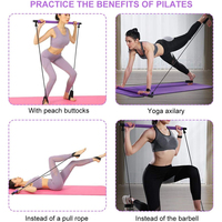 Kit de barre de Pilates avec bandes de résistance, barre d'exercice de Pilates portable réglable en 2 sections, barre de fitness en TPE pour la maison et la salle de sport