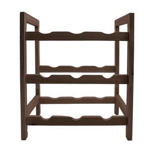 Casier à vin pour 9 bouteilles en bois foncé 33x24x39 cm, support de présentation à 3 étagères - Product Image 4