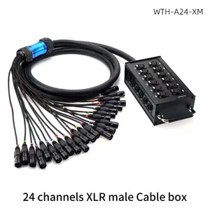 Cabo de áudio para palco, caixa multi-canal XLR DMX de 24 canais macho para fêmea, cabo arco-íris e cobra, cabo de microfone OFC em PVC azul