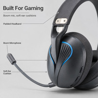 Casque de jeu sans fil WISDOMUP TDE-23 6.0, casque supra-auriculaire avec micro, audio haute résolution, 15 heures d'autonomie pour PC, PS4, Xbox
