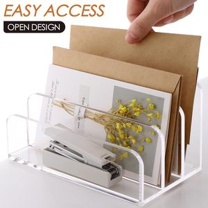 Acrylic Three Compartment Vertical Desktop Mail Organizer Transparent Office File Storage Stand Type Rectangle PC Material - Product Image 3