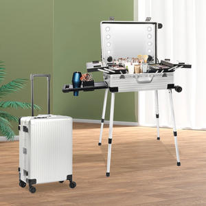 Valise de maquillage Obox 24 pouces, trolley cosmétique professionnel avec lumière et roulettes pour usage en salon - Product Image 3