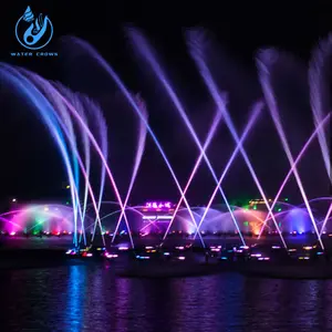 Muzikale Dansende Fontein Buiten Met Laser Licht Water Show Op Lake Dmx512 Rgb Plc Systeem