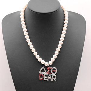 Promotionele Griekse Delta Sigma Theta Inspiratie Hanger Maken Rode En Witte Toon Dst Lieve Parel Choker Dame Ketting - Product Image 4
