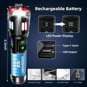 Linterna Táctica LED Recargable USB de 30W, 1000m de Alcance, Impermeable, 600 Lúmenes, con Cuerpo de Aleación de Aluminio, Portátil y con Zoom - Product Image 3