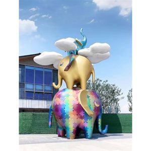 Grande statue d'animal décorative extérieure en fibre de verre Statue d'éléphant coloré - Product Image 4