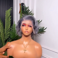 Perruque Pixie Cut Gris Cheveux Naturels Transparente 13*4 Courte Ondulée Profonde Non Traitée Pré-Épilée avec Baby Hair
