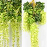 Rangkaian Bunga Wisteria Plastik Dekoratif Murah, Tangkai Panjang, Warna Putih Sutra, Bunga Wisteria Buatan untuk Dijual