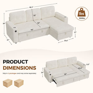 Sofá Cama Extensible 2 en 1, Convertible, Modular, Tapizado en Terciopelo, Relleno de Esponja, con Espacio de Almacenamiento, Puerto USB para Carga, Moderno, para Hotel, Centro Comercial, Escuela - Product Image 6