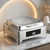 Chauffe-Plats Carré Libre-Service, Plats de Présentation en Acier Inoxydable pour la Restauration, Serveur de Buffet Professionnel pour Fêtes et Restaurants