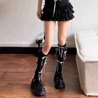 Chaussettes antidérapantes à nœud papillon tendance, en coton et élasthanne personnalisées avec ruban en dentelle, chaussettes de style ballet en coton premium, longueur genou, pour femmes