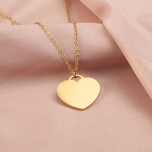 Collar de Acero Inoxidable con Colgante de Corazón en Blanco de 25 mm, Plateado/Dorado/Oro Rosa/Negro, con Logotipo Personalizado Grabado con Láser - Product Image 3