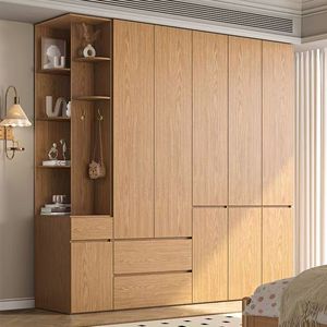 Armoire en chêne massif du sol au plafond, meuble de rangement pour chambre à coucher, design segmenté simple et moderne - Product Image 1