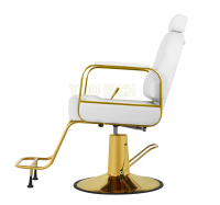 Fauteuil de Barbier Hydraulique avec Cadre Doré Électroplaqué, Coutures Verticales, Chaise de Coiffure Professionnelle avec Appuie-tête Réglable, Charge Maximale 150KG