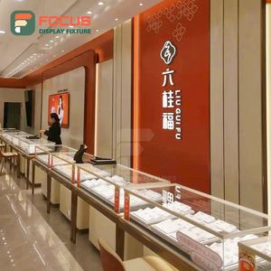 Luxury LED Light Wooden Jewelry Counter Glass Display Cabinet Jewelry Display <b>Shelf</b> High End Display Rack - Product Image 1