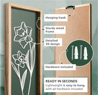 Set Seni Dinding Botani 3D Berbingkai Kayu Modern 3-Potong - Desain Bunga Putih Elegan Ramah Lingkungan di Latar Belakang Hijau