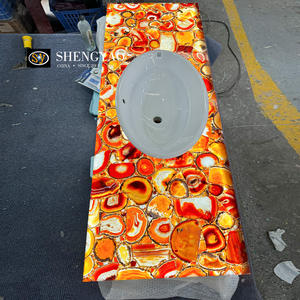 Lavabo de <span class=keywords><strong>Baño</strong></span> de Lujo con Retroiluminación, Cristal Rojo, <span class=keywords><strong>Calcedonia</strong></span>, Ágata, Piedra Translúcida, Encimera de Tocador - Product Image 4