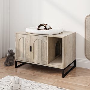 Meuble pour animaux de compagnie avec bac à <span class=keywords><strong>litière</strong></span> dissimulé, maison pour <span class=keywords><strong>chat</strong></span> en bois moderne pour l'intérieur - Product Image 2