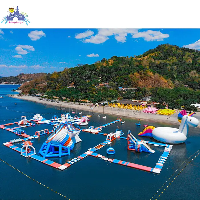 Sea world 15 meter outdoor water park slides equipment inflatable water trampoline commercial inflatable water spray park