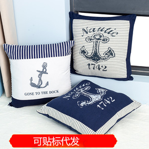 Nautical Anchor Print <b>Throw</b> <b>Pillow</b> Cotton Linen Square Cushion Decorative Sofa <b>Pillow</b> Marine Pattern Washable - Product Image 5