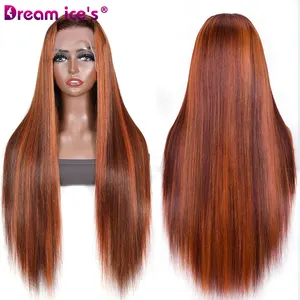 13*4 Lace Front Virgin brasilia nisches Haar Highlight Perücke HD Frontal Transparent Echthaar Gerade 350 Orange Farbe Perücke