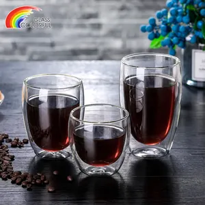 促销300毫升高硼硅酸盐耐热玻璃双壁咖啡杯可重复使用马克杯带手柄硼硅酸盐玻璃杯