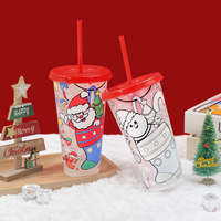 Gobelet en plastique 24oz à changement de couleur au froid, avec couvercle et paille, pour événements et fêtes à thème de Noël, cadeau de fêtes, magie de Noël
