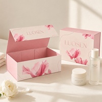 Boîte pliable rose mat avec dorure à chaud, fermeture magnétique monobloc pour l'emballage de bouquets et de cadeaux floraux