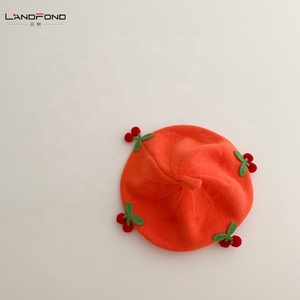 Landfond accesorio otoño-invierno Bebé niñas lindo cereza decoración boinas gorra de punto sombrero de <span class=keywords><strong>pintor</strong></span> - Product Image 4