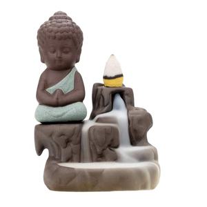 Tempat Pembakar Dupa Keramik Little Monk Buddha Waterfall dengan Aliran Balik, Ukuran Kecil 7,5*11,5cm, Bahan Kuningan, Portabel - Product Image 4