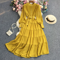 Robe en mousseline de soie personnalisée à manches longues Robes pour femmes Vêtements Nouveau Design Robe longue à manches longues de couleur unie Robe décontractée pour femmes