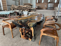 Table de salle à manger en bois de noyer avec résine époxy transparente grise, style moderne, pour intérieur et extérieur, vente en gros