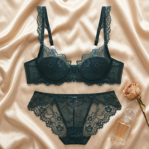 Conjunto de Lencería de Encaje Verde Oscuro para Mujer, Conjunto de Sujetador con Aros y Braguitas Sexy, Ropa Interior Cómoda, Conjunto de Sujetador Sexy para Mujer, OEM ODM - Product Image 2