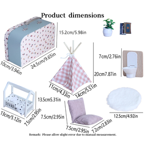 Portable Dollhouse Suitcase Miniature Bedroom Play set Wooden Bunk Star <strong>Bedding</strong> Gingham Teepee Rug Pretend Play - Product Image 2