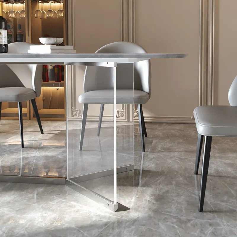 Juego de mesa de comedor de mármol Foshan Factory para 4 6 8 asientos mesas de comedor y silla de lujo modernas con base acrílica