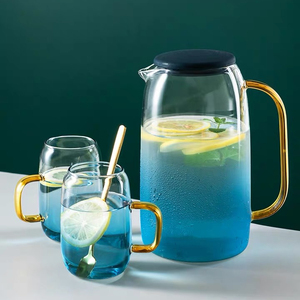Nhà Máy Tùy Chỉnh Sữa Nhà Bếp Gradient Thủy Tinh Màu Xanh <span class=keywords><strong>Pitcher</strong></span> Hand Made Mouth Thổi Borosilicate Glass <span class=keywords><strong>Pitcher</strong></span> Với Xử Lý - Product Image 3