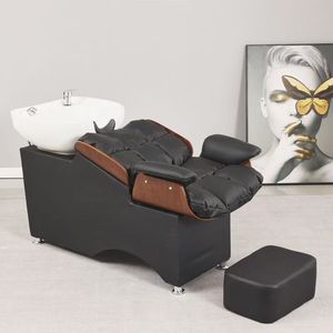 Lavacabezas de peluquería con lavabo cerámico, cama de belleza semireclinable con descarga de agua a pedal - Product Image 3