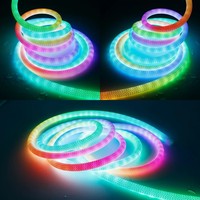 Ruban LED néon RGB 360 degrés 5V WS2812B, bande de pixels pleine couleur, tube en silicone flexible adressable IP67, dimmable, CRI élevé 70