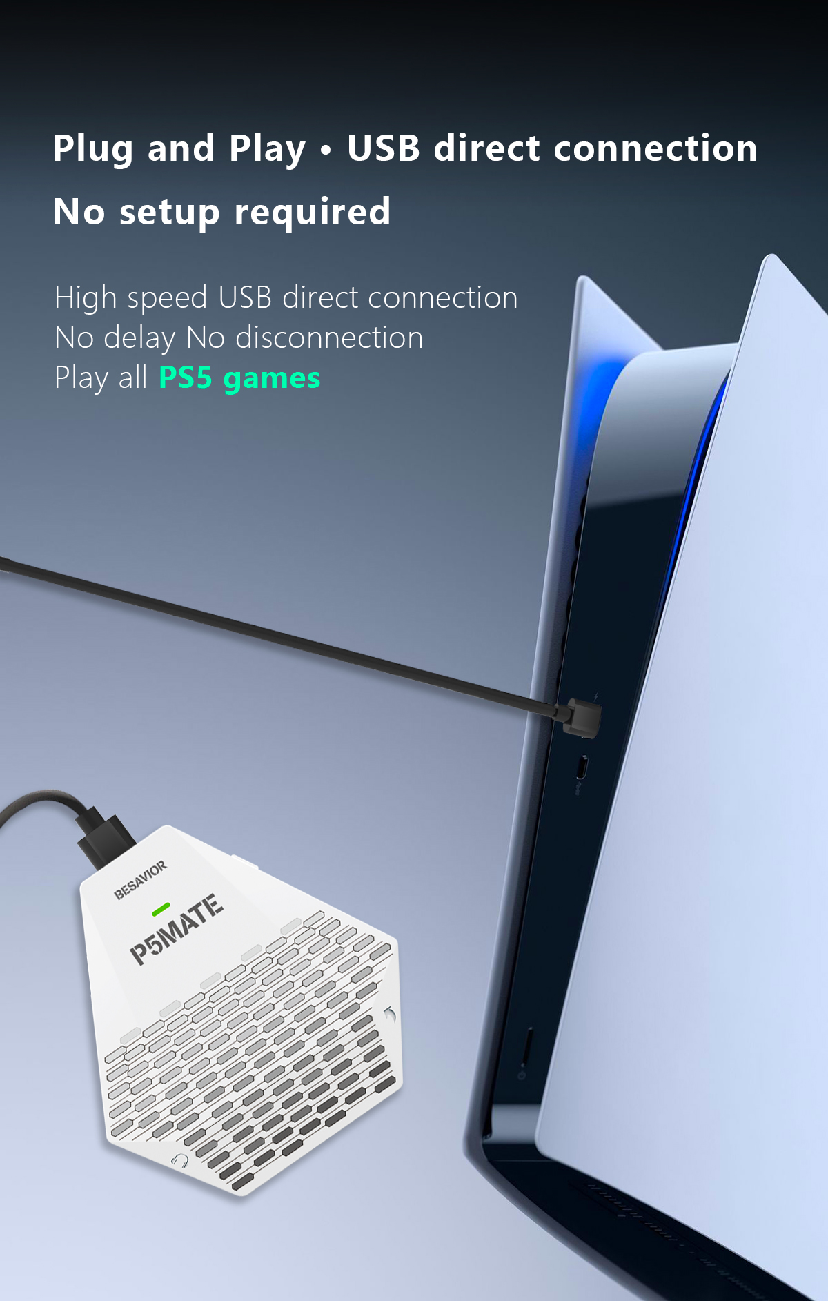 PS5 Accessories with Built-in USB Adapter - Official Chip