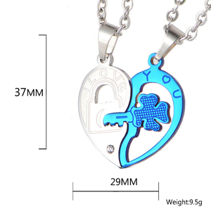 Collana G900 in Acciaio Inox con Ciondolo a Quadrifoglio e Cuore, Collana Puzzle con Chiave e Messaggio 'Ti <span class=keywords><strong>Amo</strong></span>' per Coppie - Product Image 2