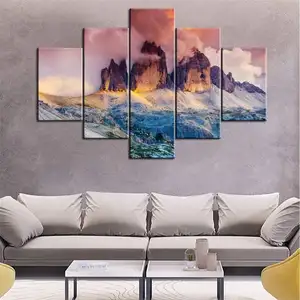 家居装饰自然多彩日落多洛米蒂风景5幅油画高清版画风景墙艺术