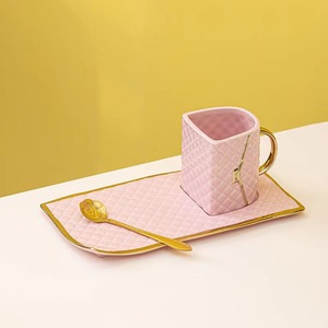 Tasse à sac à main en céramique de style luxe avec plateau à pain Tasse à café créative <span class=keywords><strong>Sauser</strong></span> et cuillère Coffret cadeau - Product Image 3