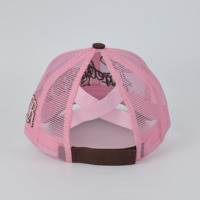 Casquette en maille brodée personnalisée pour femme, casquette de baseball à ouverture arrière pour queue de cheval, casquette en maille tendance avec visière incurvée marron