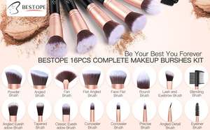 Juego de Brochas de Maquillaje Bestope de Pelo Sintético, 16 Piezas, Brochas de Maquillaje Cosméticas para Sombras de Ojos, Pelo Sintético Color Oro Rosa, Madera, 2021 - Product Image 6