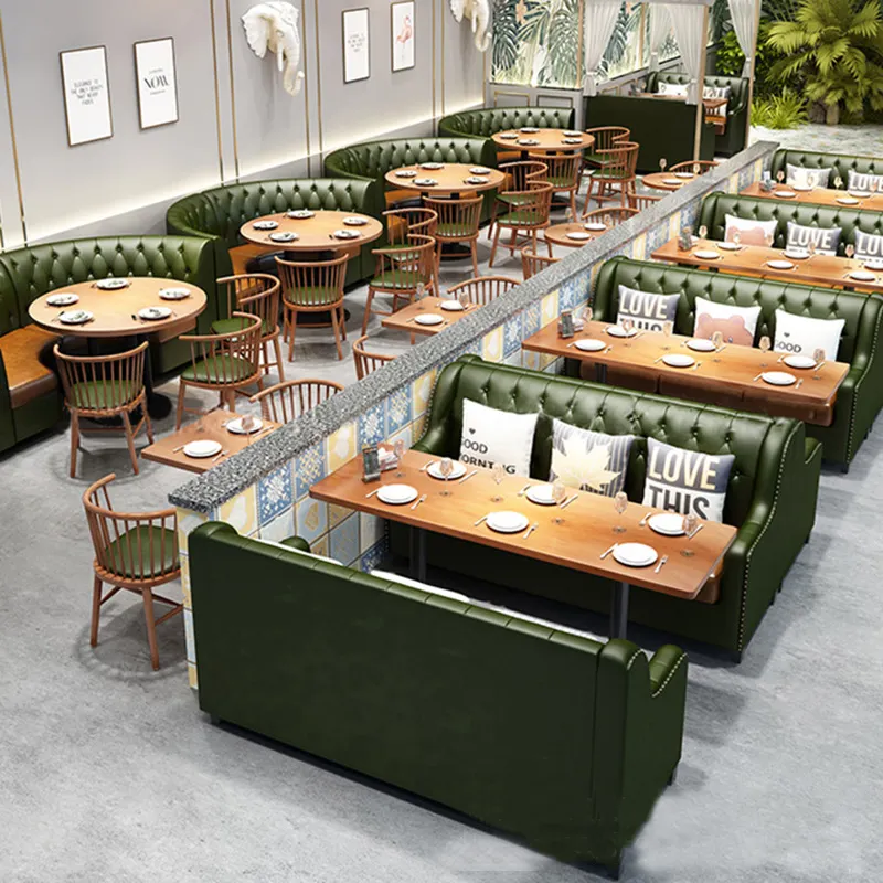 Fábrica al por mayor restaurante establece madera comedor cabina sofá conjunto sillas personalizable moderno restaurante muebles para la venta