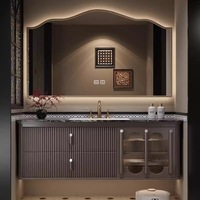Meuble-lavabo flottant moderne américain de 48 à 60 pouces, style Shaker, avec armoire de rangement d'angle, étanche pour salle de bain